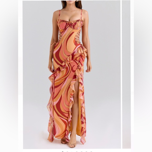House of CB Lumira Orange and Pink Patterned Dress